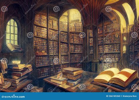 Medieval Library Digital Illustration Stock Illustration