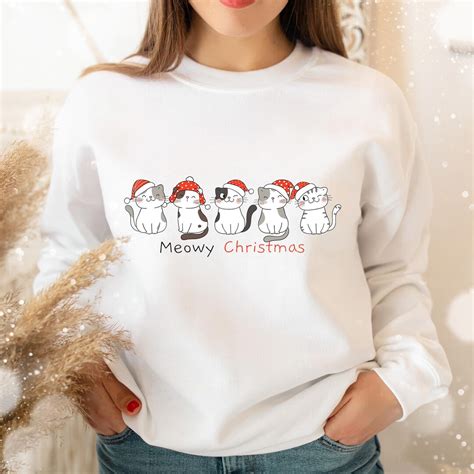 Christmas Cat Shirt Cute Cats Merry Chirstmas Shirt Meowy Etsy