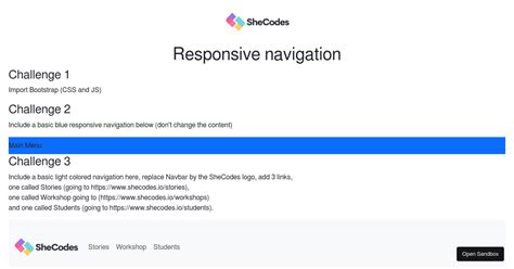 Responsive Navigation Challenge Forked Codesandbox