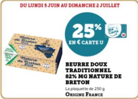 Promo Beurre Doux Traditionnel Mg Nature De Breton Chez Super U