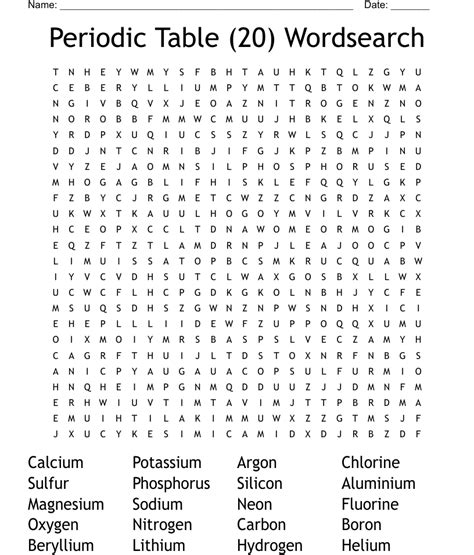 Periodic Table Word Search Wordmint