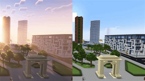 My Minecraft City With And Without Shaders Youtube