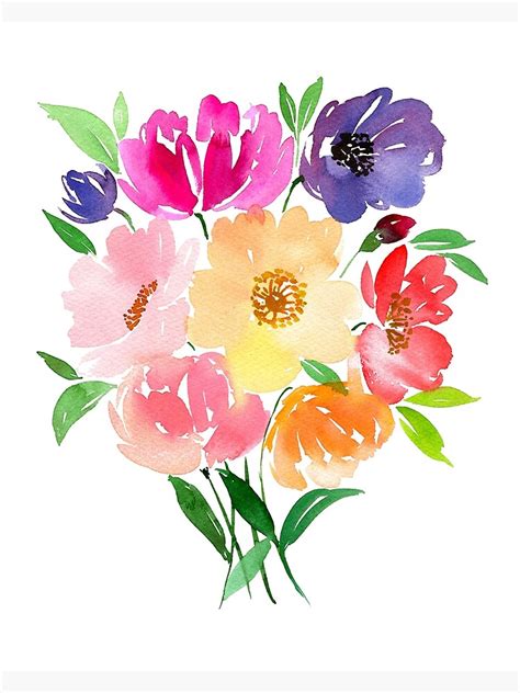 Colorful Bouquet Watercolor Flowers Photographic Print By