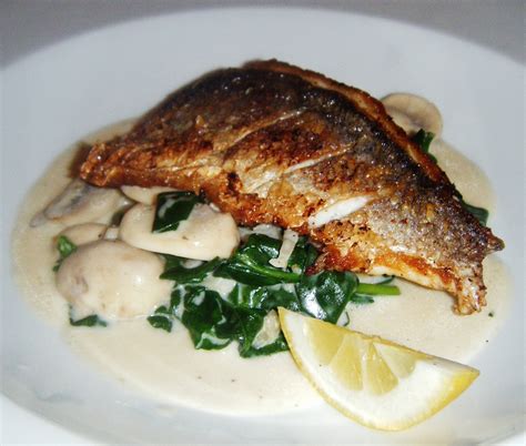 the Best Recipes: Sea Bass with Wilted Spinach and Mushrooms