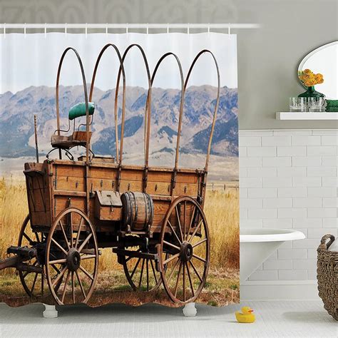 Western Decor Shower Curtain Set Photo Of Old Nostalgic Aged Wild West