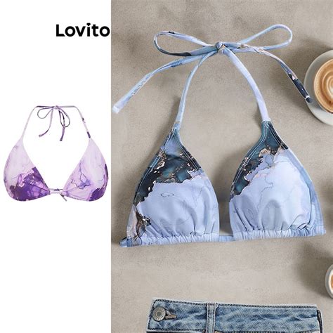 Lovito Sexy Marble Tie Back Bikini Top For Women Lnl Multi Color