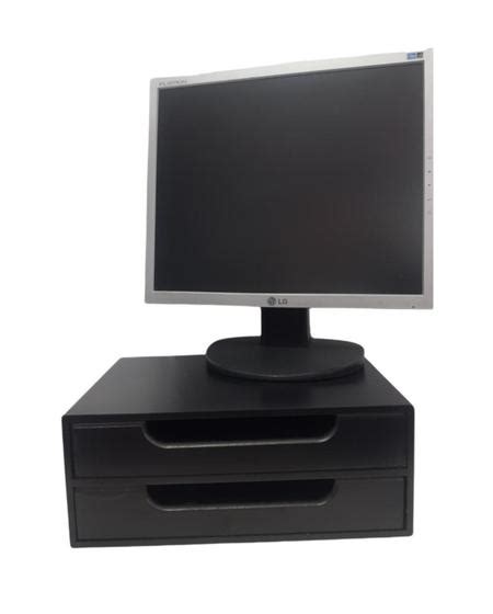 Suporte Para Monitor Notebook De Mesa Gaveta Mdf Preto Arte