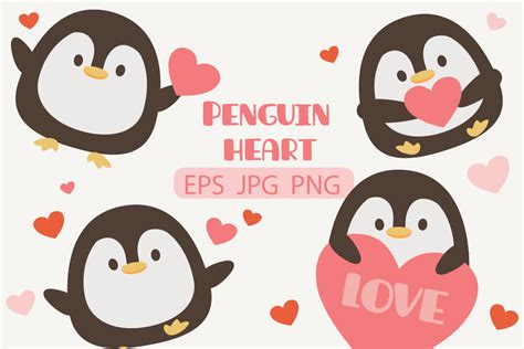 Penguin with Heart Clipart Graphic by Guppic the duck · Creative Fabrica