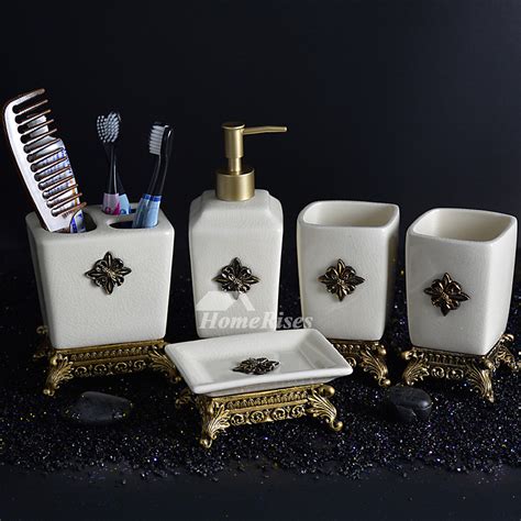 European 5 Piece Ceramic Bathroom Accessories Sets Carved