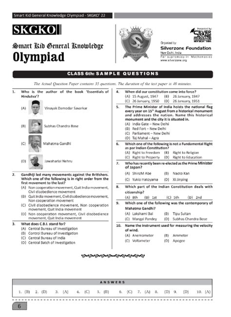 Official Class 6 Ieo English Olympiad Sample Question Paper Olympiad Tester