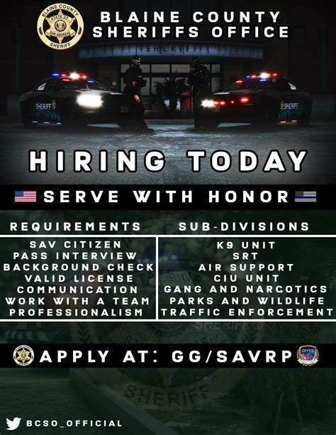 Savrp Blaine County Sheriffs Office Is Now Hiring Looking For New And Experienced Deputies To