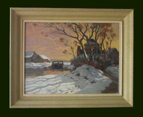 Proantic Tableau Huile Sur Toile Paysage Enneigé soleil Couchant S