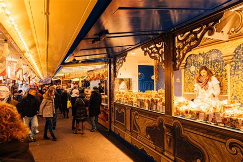 People Visiting Christmas Market Strasbourg France Buying Food