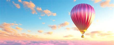 Lovely Calming Wallpaper With Sparkling Hot Air Balloon On Pink And Blue Morning Sky Background