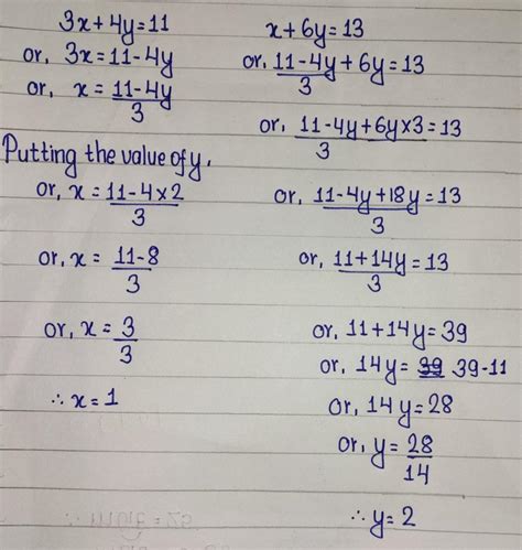 38 Solve The Simultaneous Equations 3x 4y 11 X 6y 13