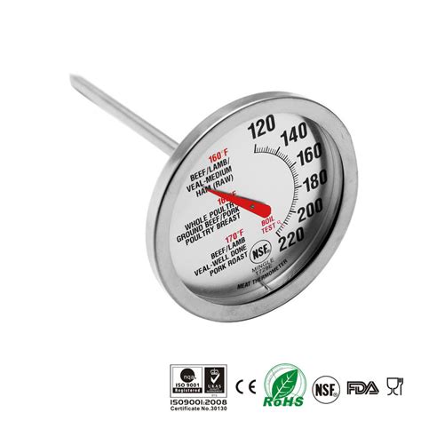 Silver Dial Bimetal Nsf Oven Safe Meat Thermometer