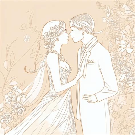 Premium Photo | A drawing of a couple in love with a floral background