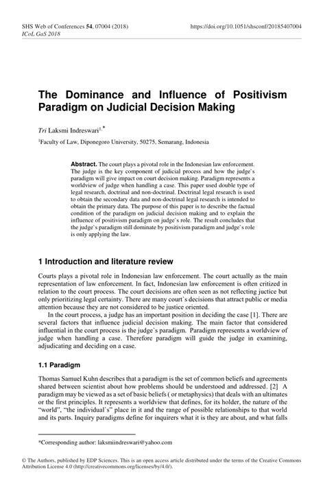 PDF The Dominance And Influence Of Positivism Paradigm On Judicial