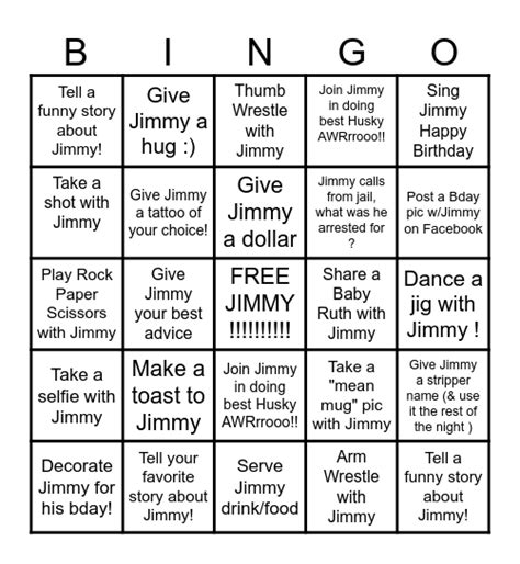 Jimmy's 40th Birthday Bingo! Bingo Card