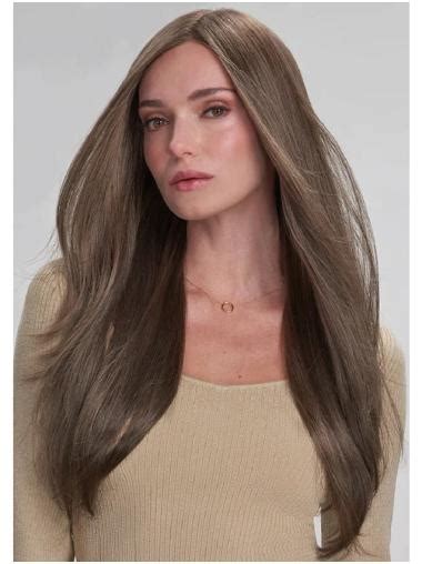 Brune Longue Lisse Mode Cheveux Synth Tique Sans Frange Monofilament De