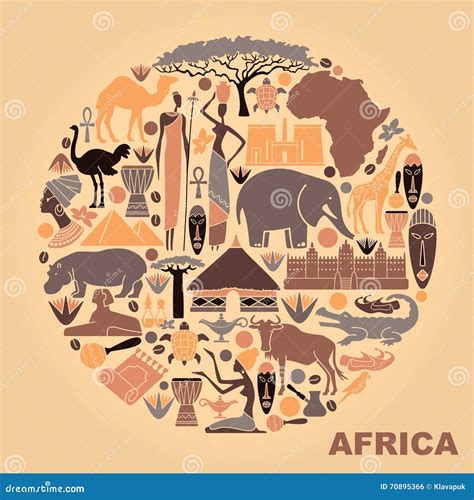 Symbols Of Africa In The Form Of A Circle Stock Vector Illustration Of Horus Egypt 70895366