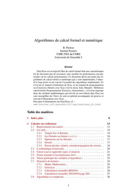 PDF Algorithmes de calcul formel et numérique Algorithmes de calcul