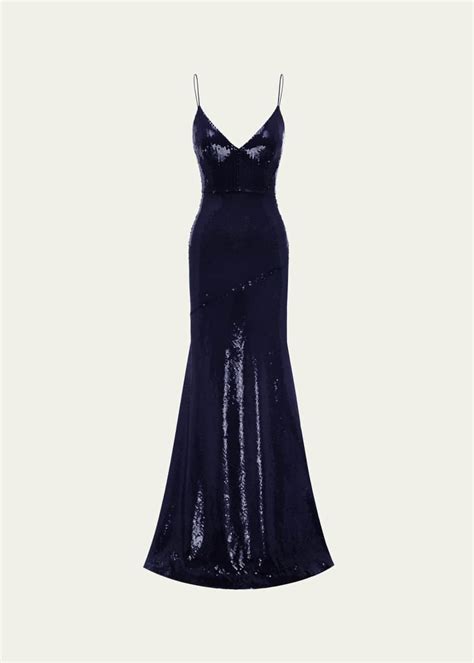 Alex Perry Sequined Paneled Bikini Gown Blue Bergdorf Goodman