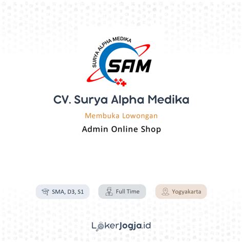 Lowongan Kerja Admin Online Shop Di CV Surya Alpha Medika LokerJogja ID