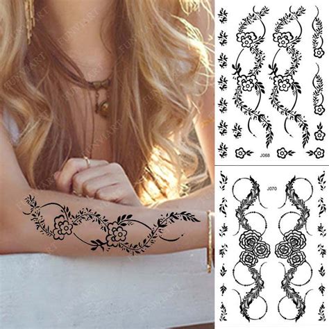 Black White Henna Tattoo Sticker Waterproof Temporary Tattoos For Women