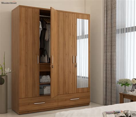 Buy Kosmo Linden 4 Door Wardrobe With Mirror Exotic Teak Finish