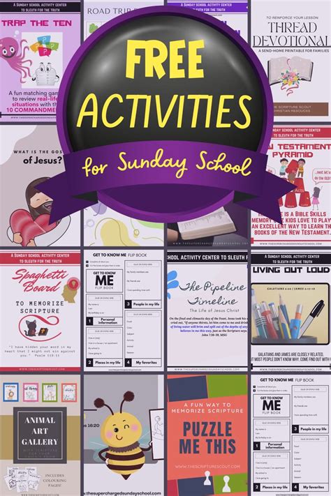 a poster with the words free activities for sunday school