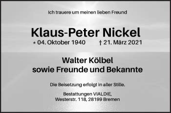 Traueranzeigen Von Klaus Peter Nickel Trauer Gedenken