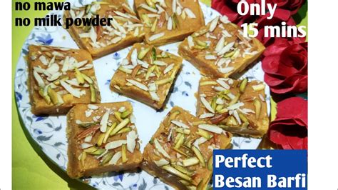 Quick Besan Ki Barfi No Mawa Milk Powder Besan Barfi Easy Perfect