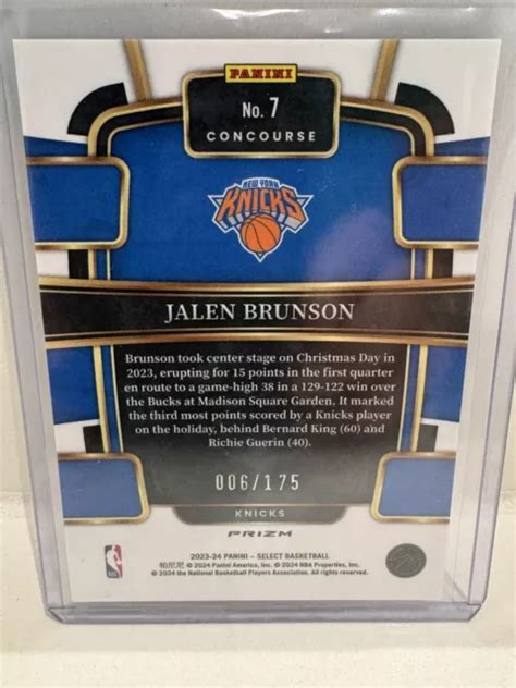 2023 24 PANINI SELECT Jalen Brunson Concourse Violet 175 Prizm KNICKS