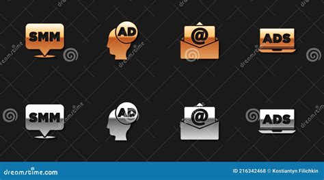 Setzen Social Media Marketing Werbung Mail Und E Mail Und Symbol