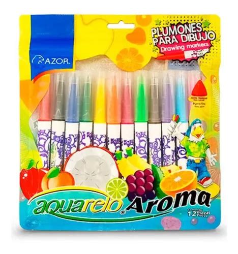 12 Plumones Aquarelo Aroma Azor Lavables Base Agua MercadoLibre