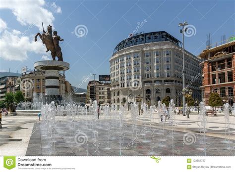 Centro De Ciudad De Skopje Y Alexander El Gran Monumento Macedonia