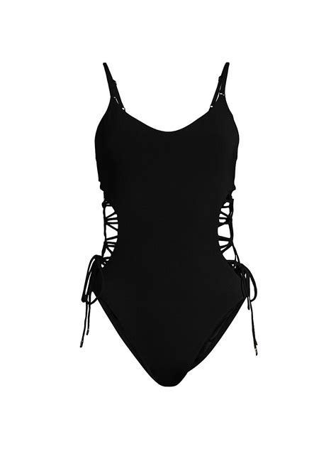 Robin Piccone Womens Aubrey Lace Up One Piece Swimsuit Black