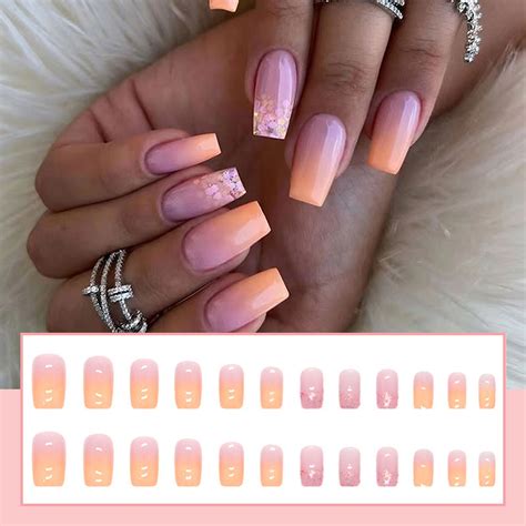 Short False Nails Clear Oval Medium Length Gradient Color Nail Shiny