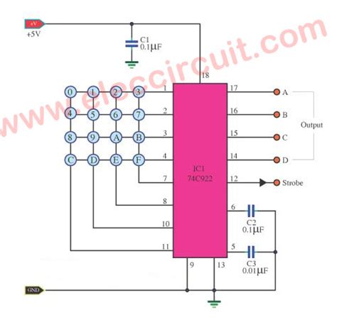 16 keys keyboard encoder circuit using 74C922N | ElecCircuit.com