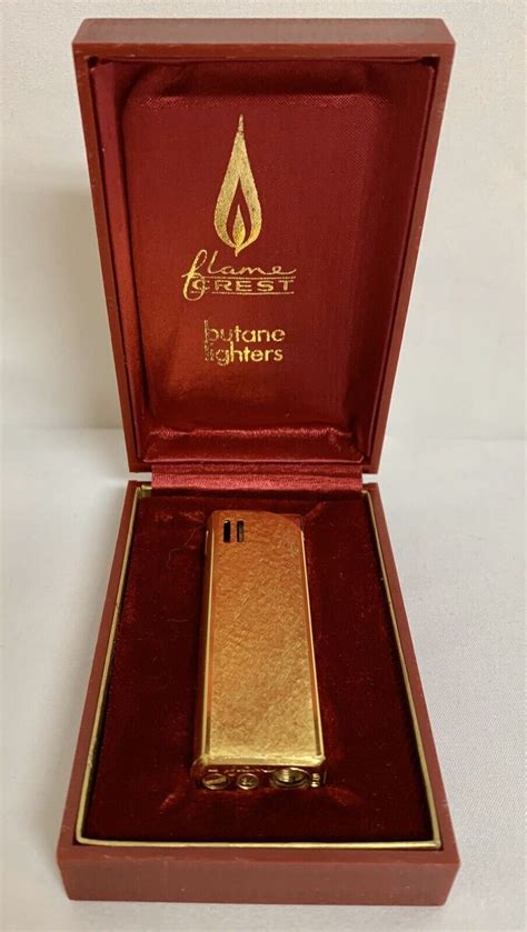 Vintage Flame Crest Gold Engraved Butane Lighter In Red Etsy