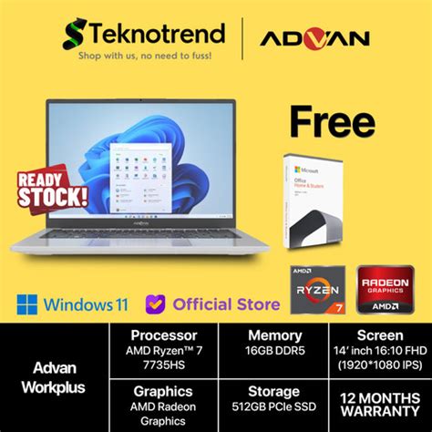 Promo ADVAN Laptop Workplus AMD RYZEN 7 7735HS 16GB 512GB 14 FHD Work