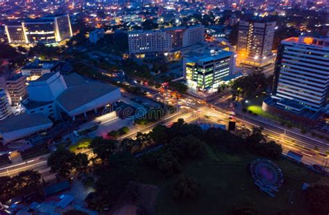 Aerial Shot Of The City Of Accra In Ghana At Night Editorial Stock