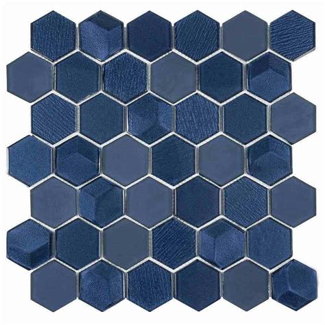 Glass Mosaic Tile Hexagon Ink Blue Mineral Tiles