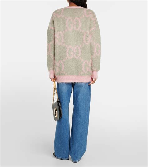 Gucci Gg Jacquard Mohair Blend Cardigan In Multicoloured Modesens