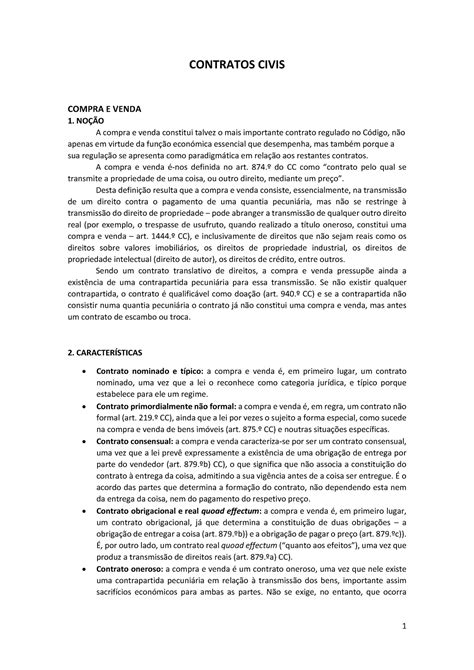 Resumos Contratos Civis Mari Contratos Civis Compra E Venda No O