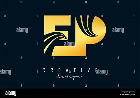 Creative Golden Letter Ep E P Logo With Leading Lines And Road Concept