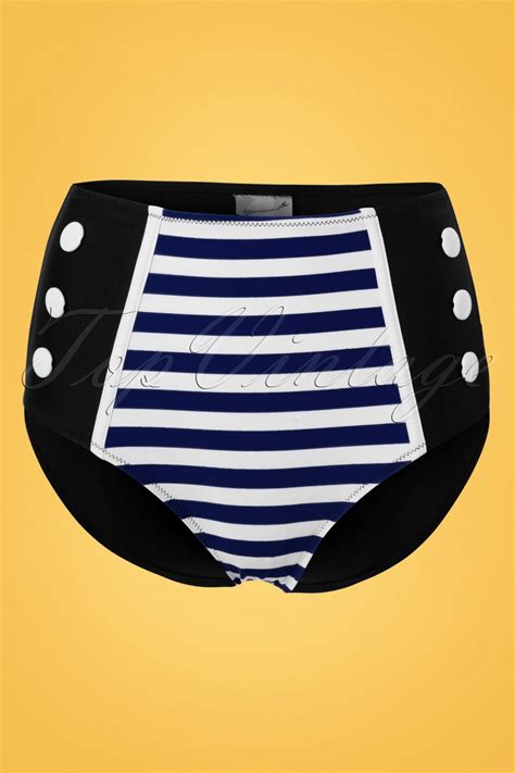 Belsira Joelle Stripes Bikini Pants Ann Es En Bleu Marine Et Noir Acheter Chez Topvintage