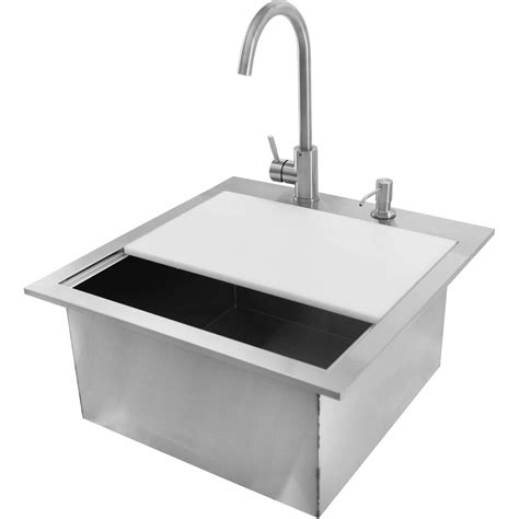 BBQGuys Signature 21 Inch Outdoor Rated Stainless Steel Drop In Sink