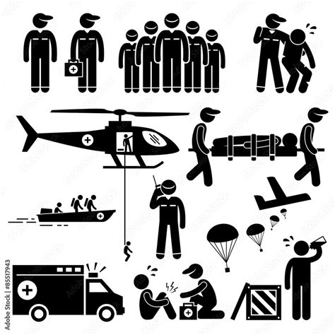 Emergency Rescue Team Stick Figure Pictogram Icons Stock Vector | Adobe ...